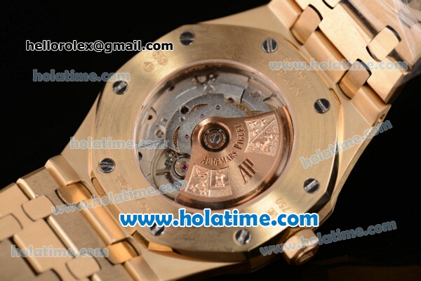 Audemars Piguet Royal Oak Swiss ETA 2824 Automatic Full Yellow Gold with Gold Sitck Markers and White Dial - 1:1 Original - Click Image to Close